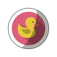 sticker color silhouette with yellow duck bath in round frame vector illustration