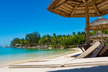 parasol in sea tropical Mauritius romantic atoll island paradise
