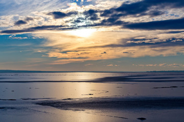 Fototapeta premium Winter sunset over the lake Balaton of Hungary