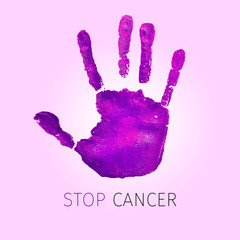 violet handprint and text stop cancer