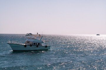 Fototapeta premium Motor yacht boat in red sea