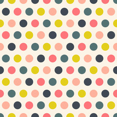 Retro polka dots seamless pattern. Colorful geometric background. Bright colors. Vector illustration.