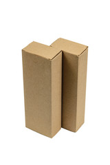 Two package brown cardboard box for long items. Mockup, isolated