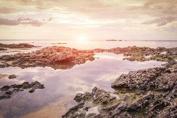 rock on the beach and sunset natural seascapes