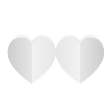 Paper white hearts on white background