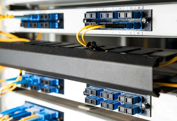 fiber optic in server room close up