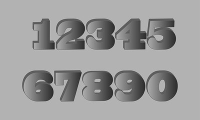 Numbers in gray tones. Dark background. Volumetric image. The figures in the gradient. Template e-numbers. Vector illustrations.
