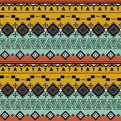 Aztec black pattern on a multi-colored background.Horizontal stripes