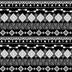 Aztec white pattern on a black background.Horizontal stripes