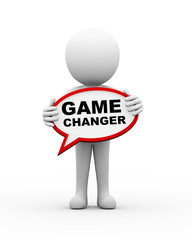 3d man holding game changer bubble speech