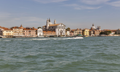 Fototapeta na wymiar View on the Venice lagoon with Gesuati church, Italy.