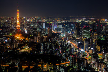 Night view of cityscape at  tokyo japan - obrazy, fototapety, plakaty