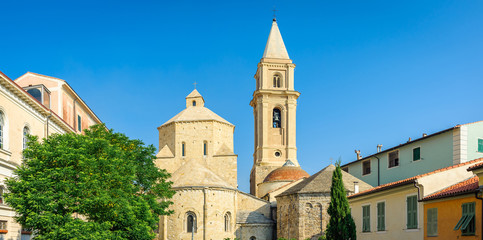 View of the church in the ancient town of Ventimiglia. Italy.