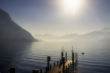 Lake pier, winter. Color image