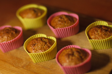 Homemade pumpkin muffins in the shape of heart