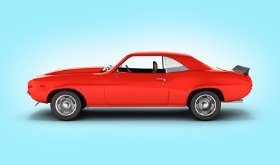 Muscle car side view on blue gradient background 3d