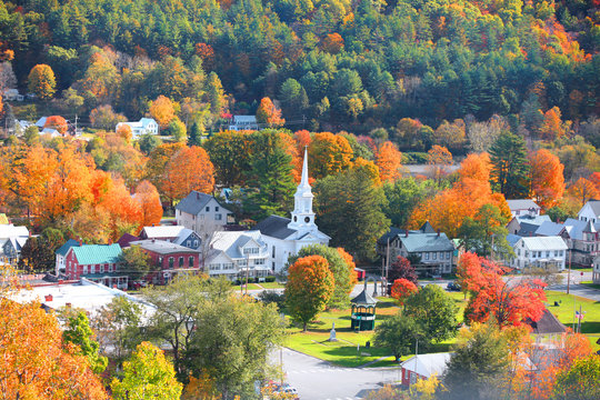 Aerial view of South Royalton, Vermont  in autumn time