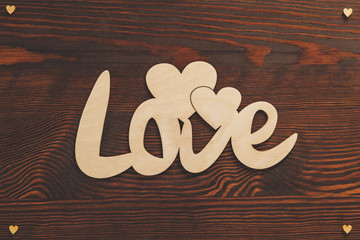 Wood hearts and love text