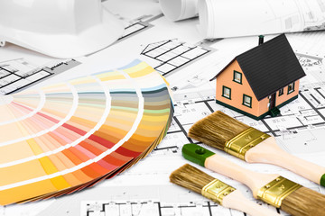 Construction plans with whitewashing Tools Colors Palette and Mi © guerrieroale