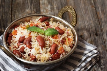 Rajma Rice (Chawal) / Rice and kidney Beans Pilaf, selective focus