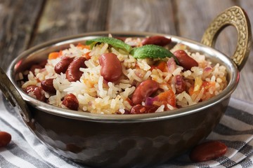 Rajma Rice (Chawal) / Rice and kidney Beans Pilaf, selective focus