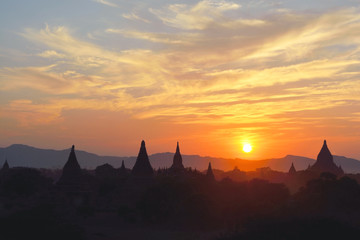 Beautiful sunset over the pagodas plains of Bagan, Myanmar