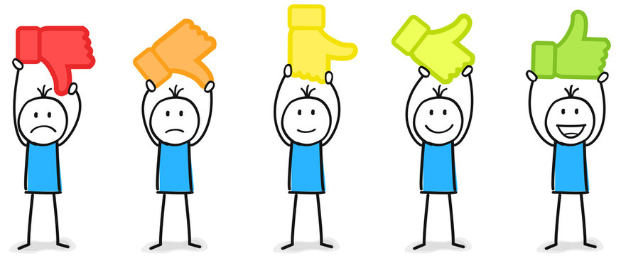 Daumen Hoch Runter Bewertung gehalten von Strichm&auml;nnchen