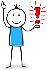 Figur mit einer Idee und einem Ausrufezeichen in der Hand