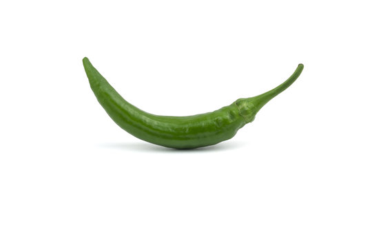 Green chilly peppers isolated on white background with clipping path