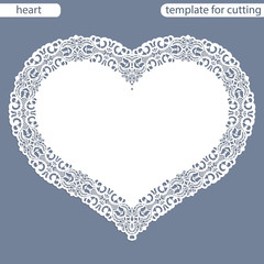 Greeting card with openwork border, paper doily under the cake, template for cutting in the form of heart, valentine card,  wedding invitation, decorative plate is laser cut,  vector illustrations.
