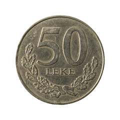 50 albanian lek coin (2000) obverse isolated on white background