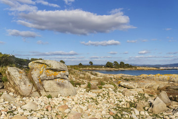 Fototapeta na wymiar Coastal rocks on Carreiron natural park
