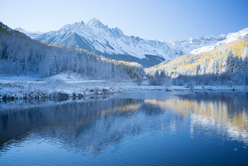 Fototapeta na wymiar mountain winter and autumn reflection