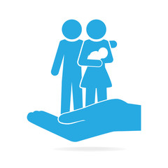 Obraz premium Family on hand clasped icon, care or protection relationship concept