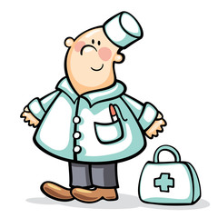 vector illustration of a young smiling doctor with case