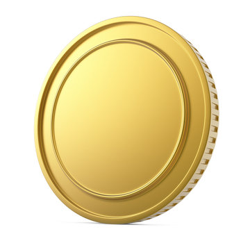 Blank Gold Coin Isolated On White Background.