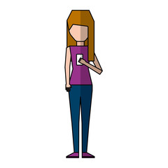 young woman with smartphone avatar character vector illustration design