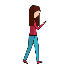 young woman with smartphone avatar character vector illustration design