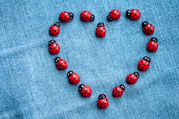 A group of wooden ladybugs