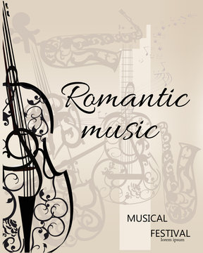 Abstract musical background with a violin and treble clef, notes. 