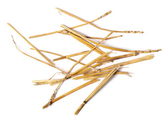 pile straw isolated on white background and texture, top view