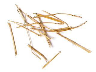 pile straw isolated on white background and texture, top view