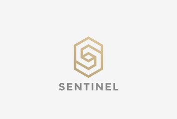 S letter geometric Logo design Linear. Hexagon looped infinity