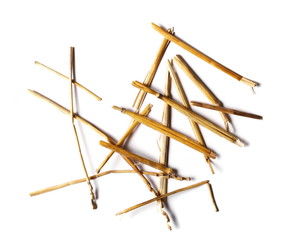pile straw isolated on white background and texture, top view
