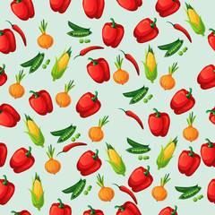 Very high quality original trendy vector seamless pattern with green peas pods and other vegetables