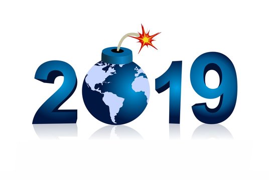 year 2019 and bomb with world map