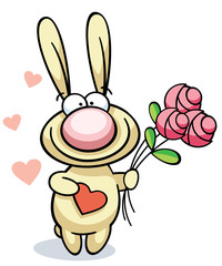 vector cartoon illustration with fun rabbit on Valentine's Day
