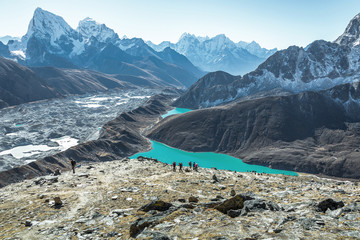 The view from the Gokyo Ri in the glacier, and the third lake (Dudh Pokhari) - Nepal, himalayas