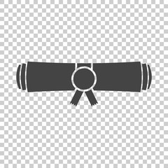 Diploma rolled scroll flat design icon. Finish education symbol. Graduation day celebration element. Graduate scroll vector illustration on isolated background.