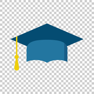 Graduation cap flat design icon. Finish education symbol. Graduation day celebration element. Vector illustration on isolated background.